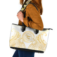 Cook Islands Gospel Day Leather Tote Bag Happy Nuku Day Tiare Maori Gold LT14 Gold - Polynesian Pride