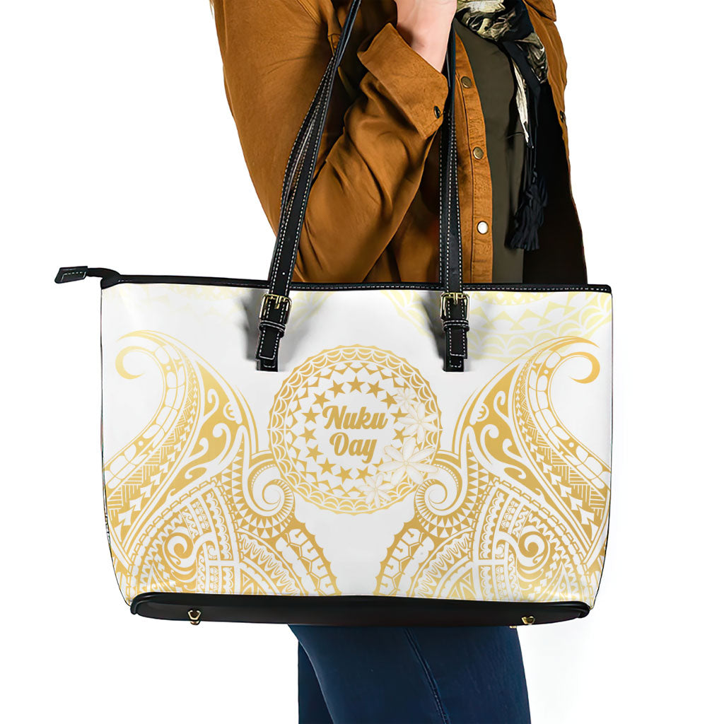 Cook Islands Gospel Day Leather Tote Bag Happy Nuku Day Tiare Maori Gold LT14 - Polynesian Pride