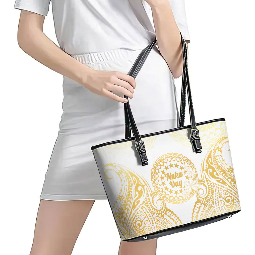 Cook Islands Gospel Day Leather Tote Bag Happy Nuku Day Tiare Maori Gold LT14 - Polynesian Pride