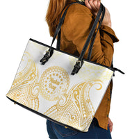 Cook Islands Gospel Day Leather Tote Bag Happy Nuku Day Tiare Maori Gold LT14 - Polynesian Pride