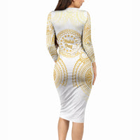 Cook Islands Gospel Day Long Sleeve Bodycon Dress Happy Nuku Day Tiare Maori Gold