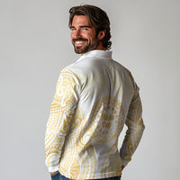 Cook Islands Gospel Day Long Sleeve Polo Shirt Happy Nuku Day Tiare Maori Gold LT14 - Polynesian Pride