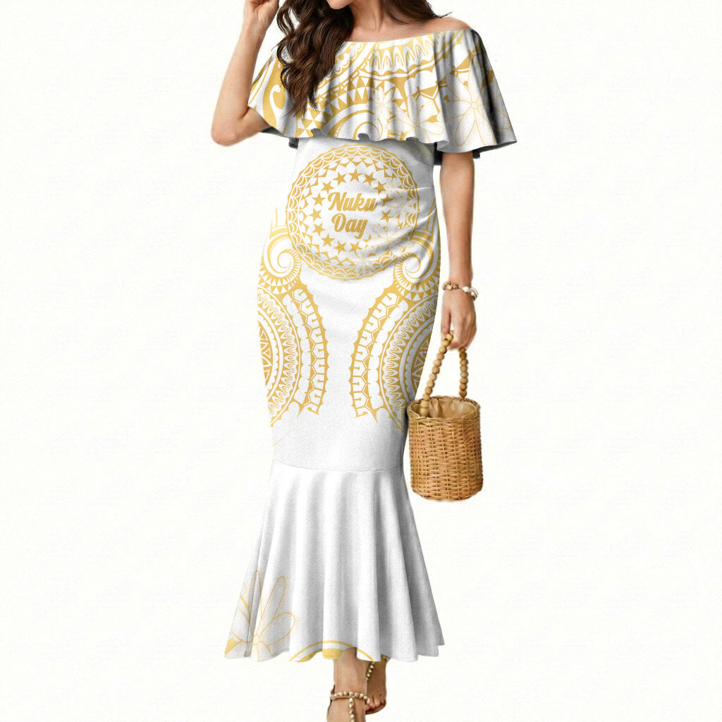 Cook Islands Gospel Day Mermaid Dress Happy Nuku Day Tiare Maori Gold LT14 Women Gold - Polynesian Pride