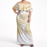 Cook Islands Gospel Day Off Shoulder Maxi Dress Happy Nuku Day Tiare Maori Gold LT14 Women Gold - Polynesian Pride