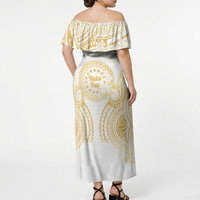 Cook Islands Gospel Day Off Shoulder Maxi Dress Happy Nuku Day Tiare Maori Gold LT14 - Polynesian Pride