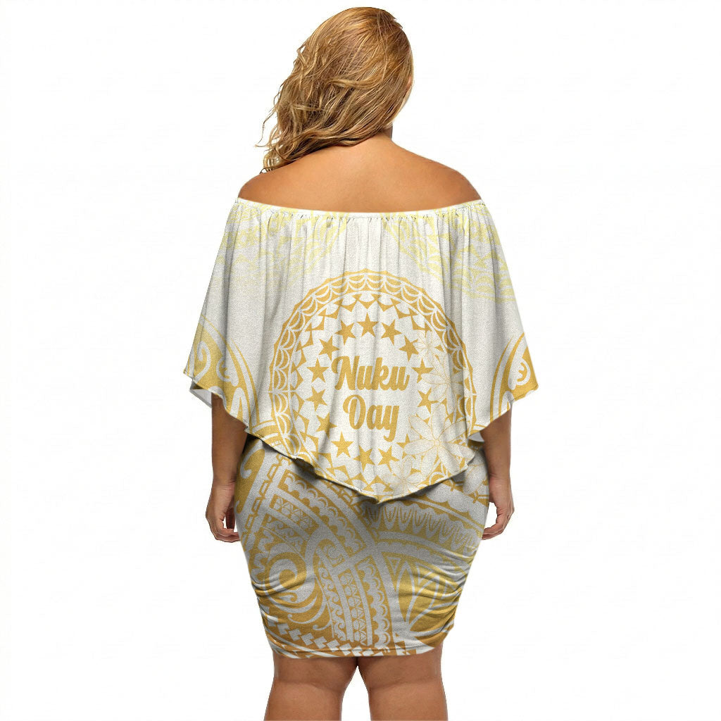 Cook Islands Gospel Day Off Shoulder Short Dress Happy Nuku Day Tiare Maori Gold LT14 - Polynesian Pride