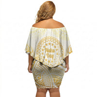 Cook Islands Gospel Day Off Shoulder Short Dress Happy Nuku Day Tiare Maori Gold LT14 - Polynesian Pride