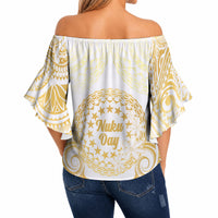 Cook Islands Gospel Day Off Shoulder Wrap Waist Top Happy Nuku Day Tiare Maori Gold LT14 - Polynesian Pride