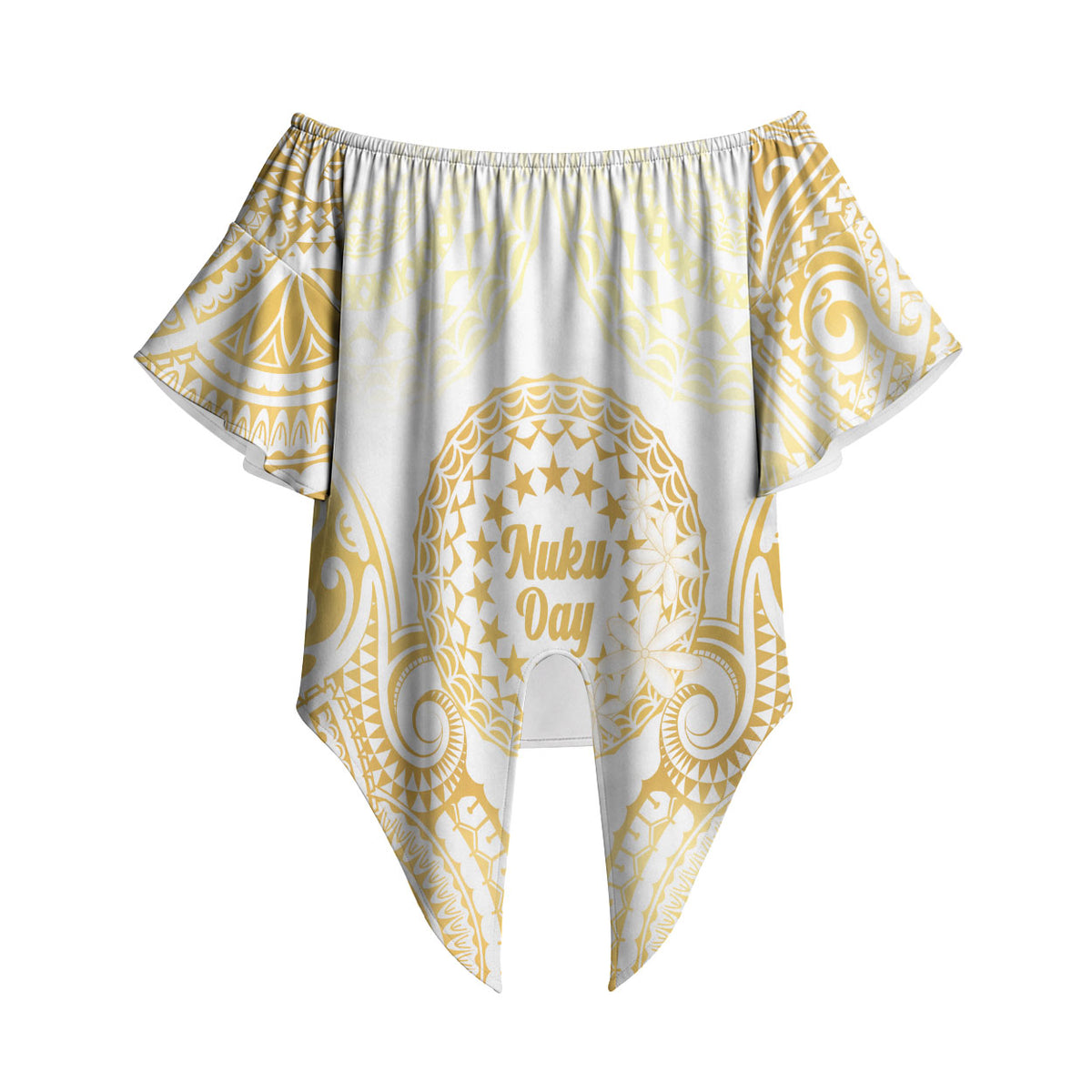 Cook Islands Gospel Day Off Shoulder Wrap Waist Top Happy Nuku Day Tiare Maori Gold LT14 - Polynesian Pride