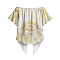 Cook Islands Gospel Day Off Shoulder Wrap Waist Top Happy Nuku Day Tiare Maori Gold LT14 - Polynesian Pride