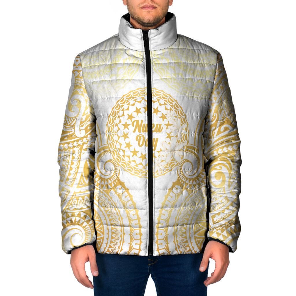 Cook Islands Gospel Day Padded Jacket Happy Nuku Day Tiare Maori Gold LT14 Men Gold - Polynesian Pride
