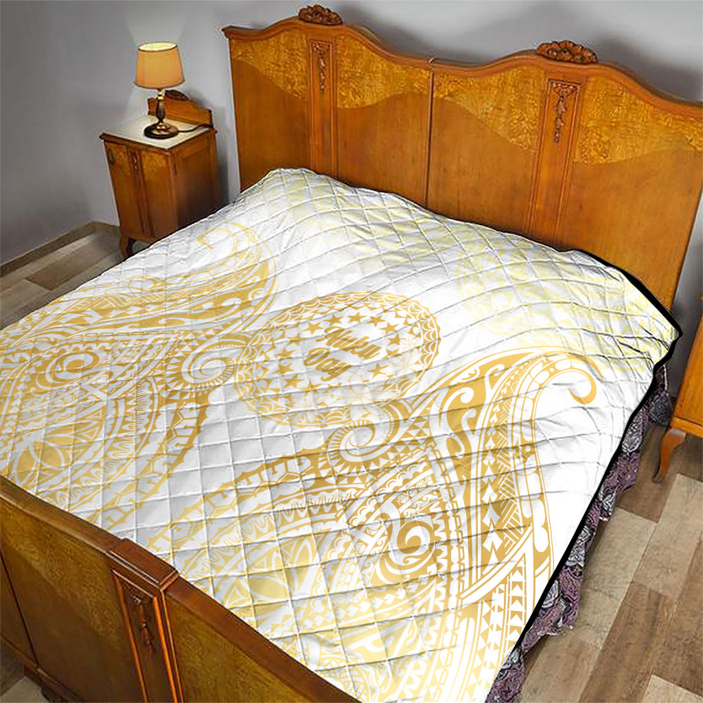 Cook Islands Gospel Day Quilt Happy Nuku Day Tiare Maori Gold LT14 - Polynesian Pride