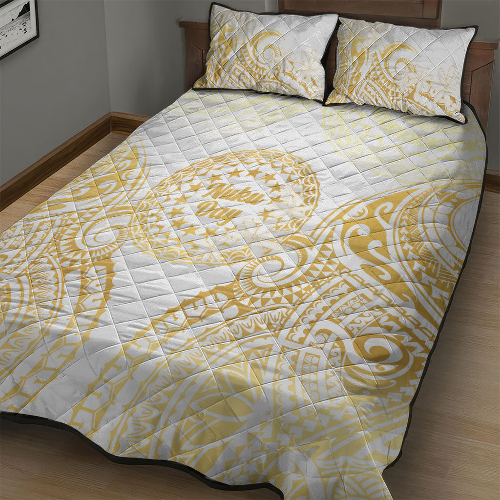 Cook Islands Gospel Day Quilt Bed Set Happy Nuku Day Tiare Maori Gold