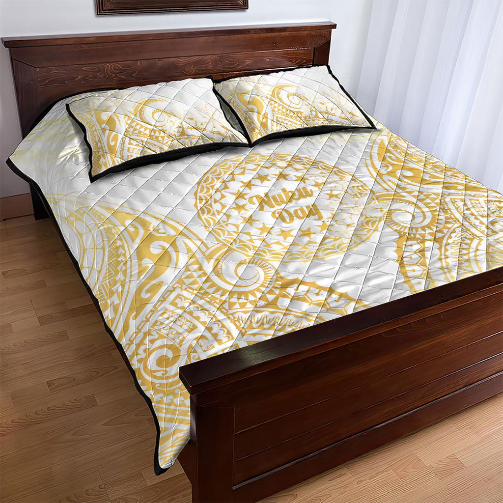 Cook Islands Gospel Day Quilt Bed Set Happy Nuku Day Tiare Maori Gold
