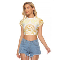 Cook Islands Gospel Day Raglan Cropped T Shirt Happy Nuku Day Tiare Maori Gold LT14 Female Gold - Polynesian Pride