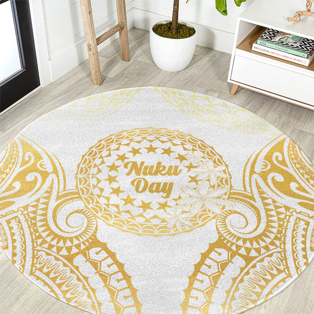 Cook Islands Gospel Day Round Carpet Happy Nuku Day Tiare Maori Gold LT14 Gold - Polynesian Pride