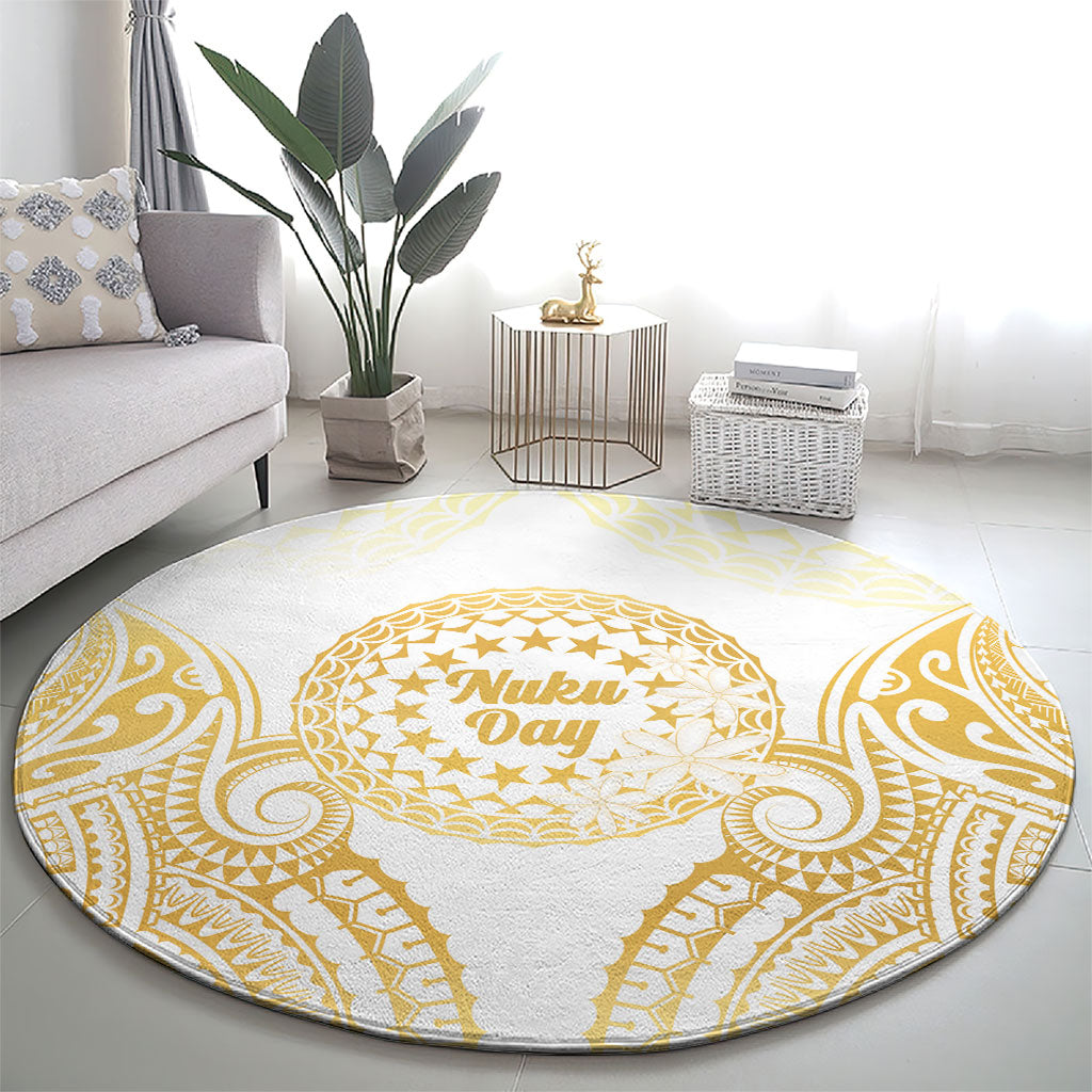 Cook Islands Gospel Day Round Carpet Happy Nuku Day Tiare Maori Gold LT14 - Polynesian Pride