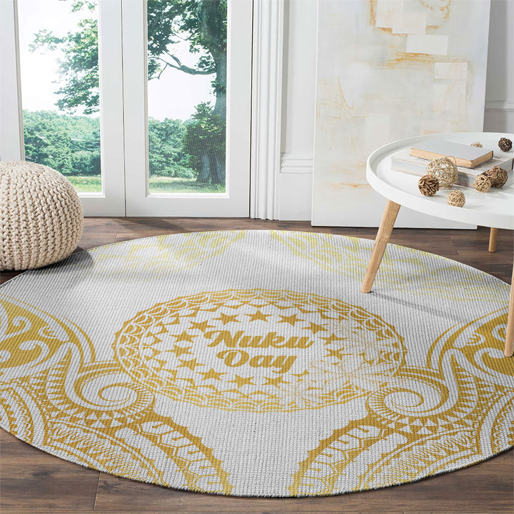 Cook Islands Gospel Day Round Carpet Happy Nuku Day Tiare Maori Gold LT14 - Polynesian Pride