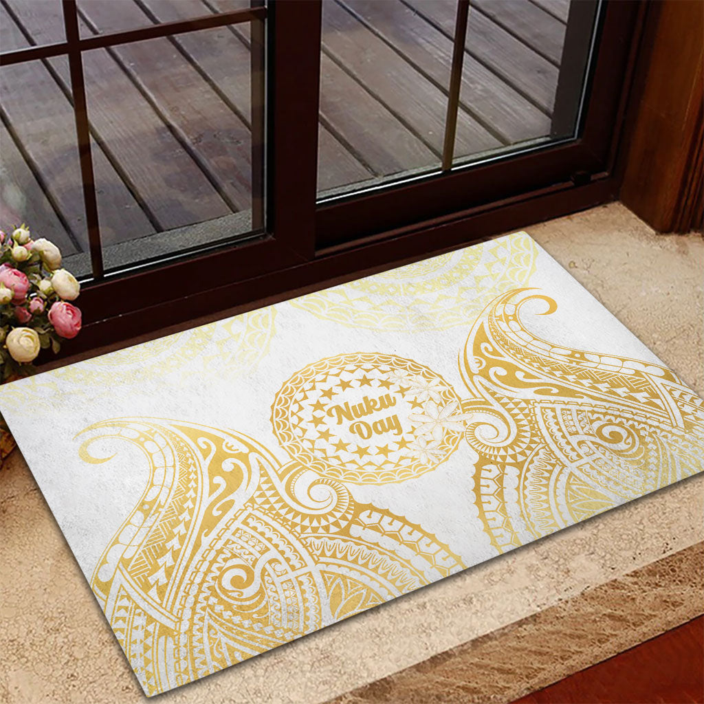 Cook Islands Gospel Day Rubber Doormat Happy Nuku Day Tiare Maori Gold LT14 - Polynesian Pride