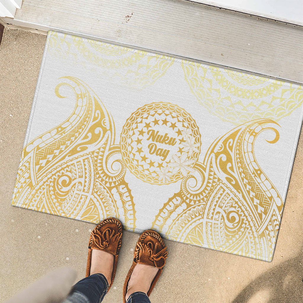 Cook Islands Gospel Day Rubber Doormat Happy Nuku Day Tiare Maori Gold LT14 - Polynesian Pride