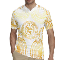 Cook Islands Gospel Day Rugby Jersey Happy Nuku Day Tiare Maori Gold LT14 - Polynesian Pride