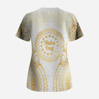 Cook Islands Gospel Day Scrub Top Happy Nuku Day Tiare Maori Gold
