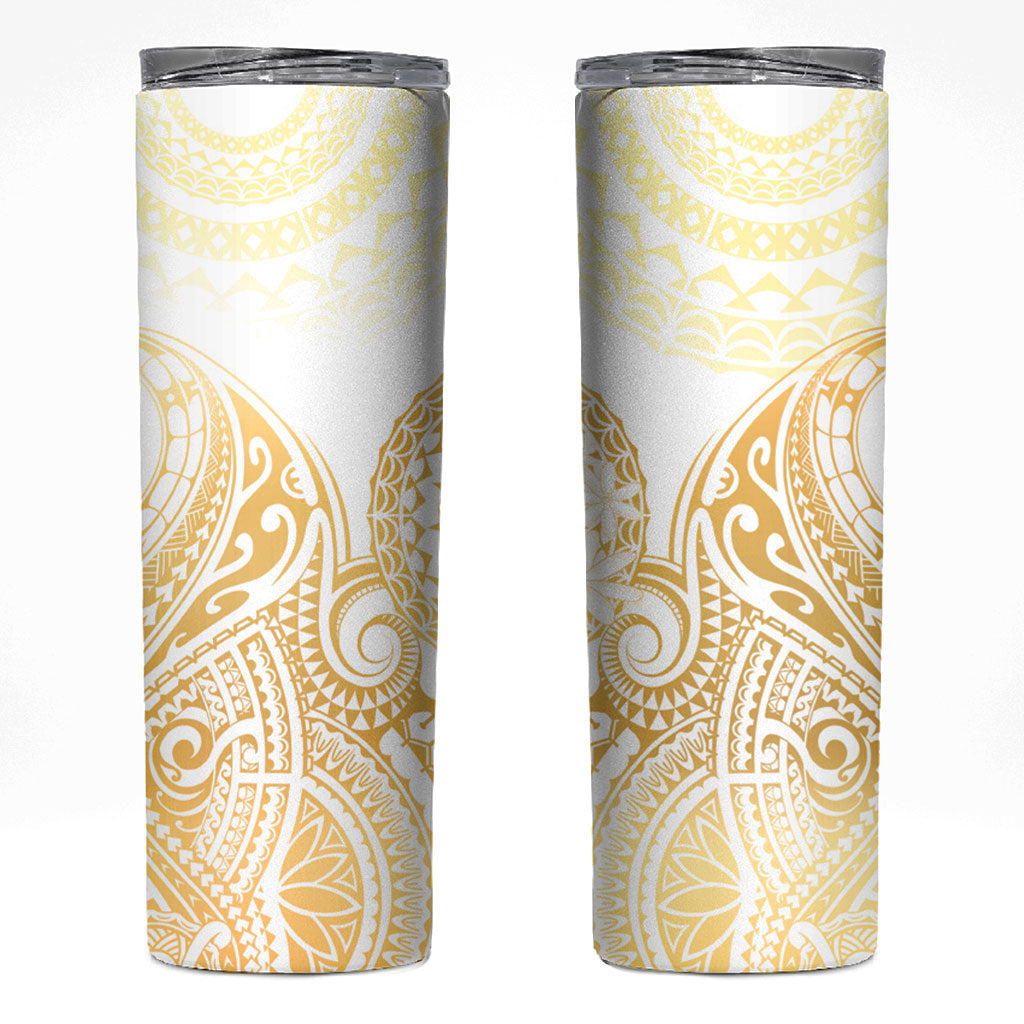 Cook Islands Gospel Day Skinny Tumbler Happy Nuku Day Tiare Maori Gold