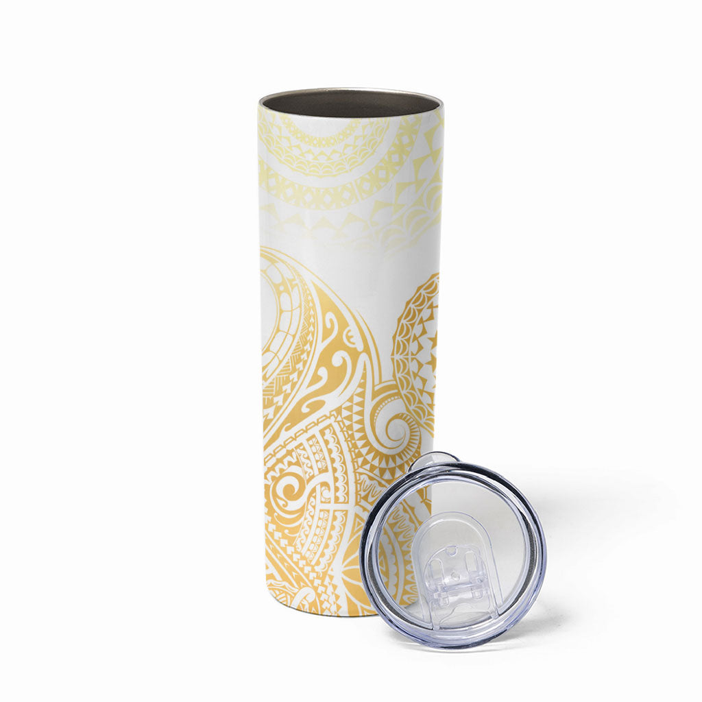Cook Islands Gospel Day Skinny Tumbler Happy Nuku Day Tiare Maori Gold
