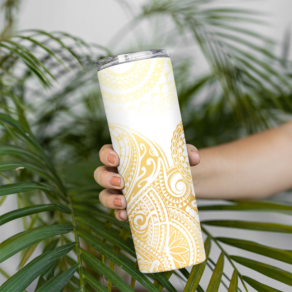 Cook Islands Gospel Day Skinny Tumbler Happy Nuku Day Tiare Maori Gold