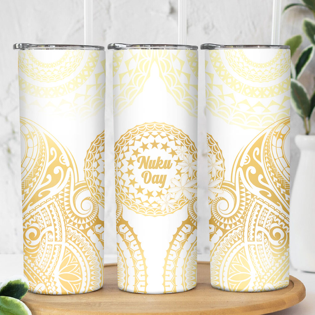 Cook Islands Gospel Day Skinny Tumbler Happy Nuku Day Tiare Maori Gold