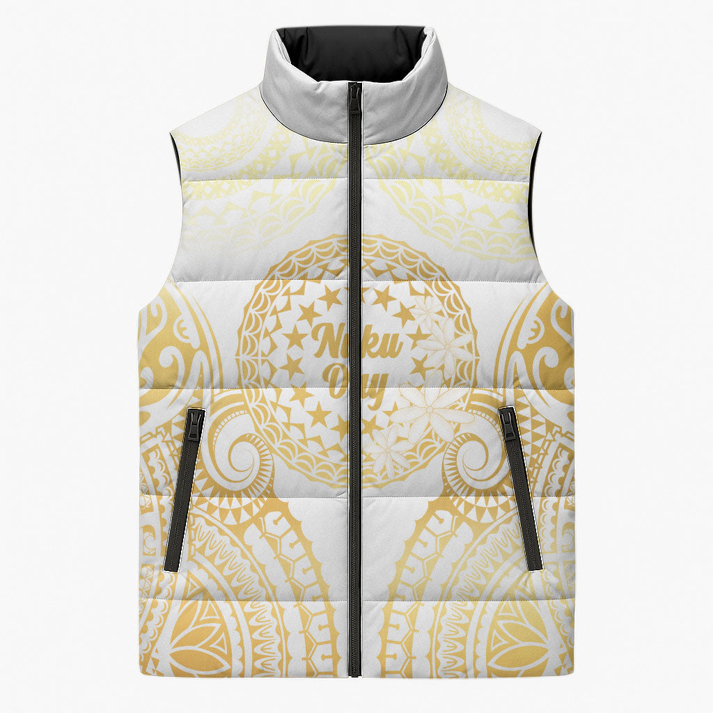 Cook Islands Gospel Day Sleeveless Puffer Jacket Happy Nuku Day Tiare Maori Gold