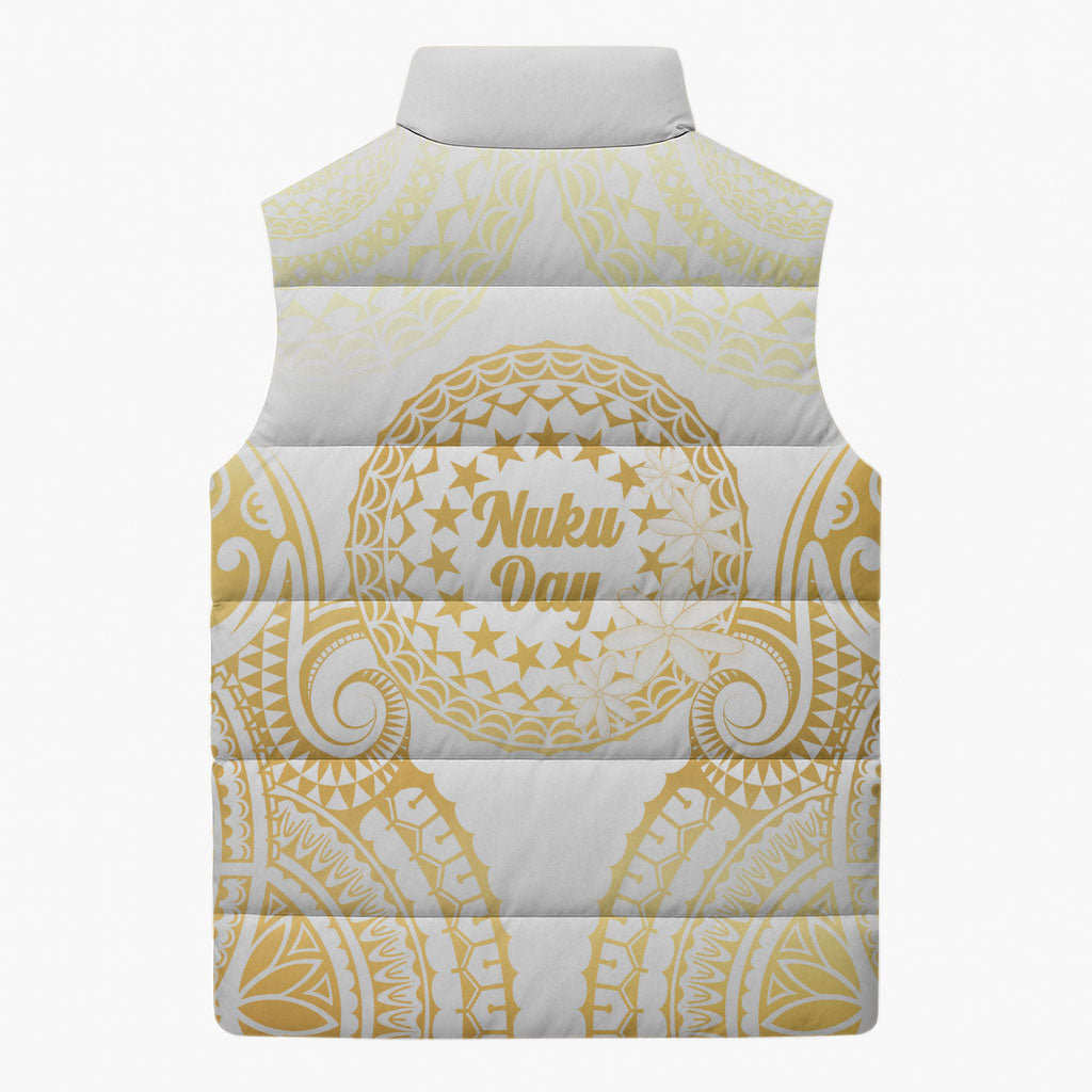 Cook Islands Gospel Day Sleeveless Puffer Jacket Happy Nuku Day Tiare Maori Gold