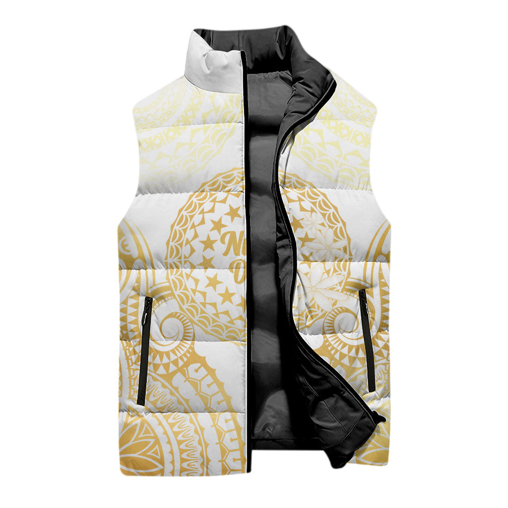 Cook Islands Gospel Day Sleeveless Puffer Jacket Happy Nuku Day Tiare Maori Gold