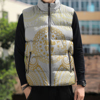 Cook Islands Gospel Day Sleeveless Puffer Jacket Happy Nuku Day Tiare Maori Gold