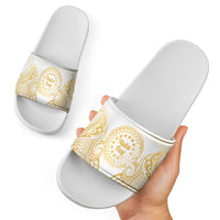 Cook Islands Gospel Day Slide Sandals Happy Nuku Day Tiare Maori Gold LT14 - Polynesian Pride