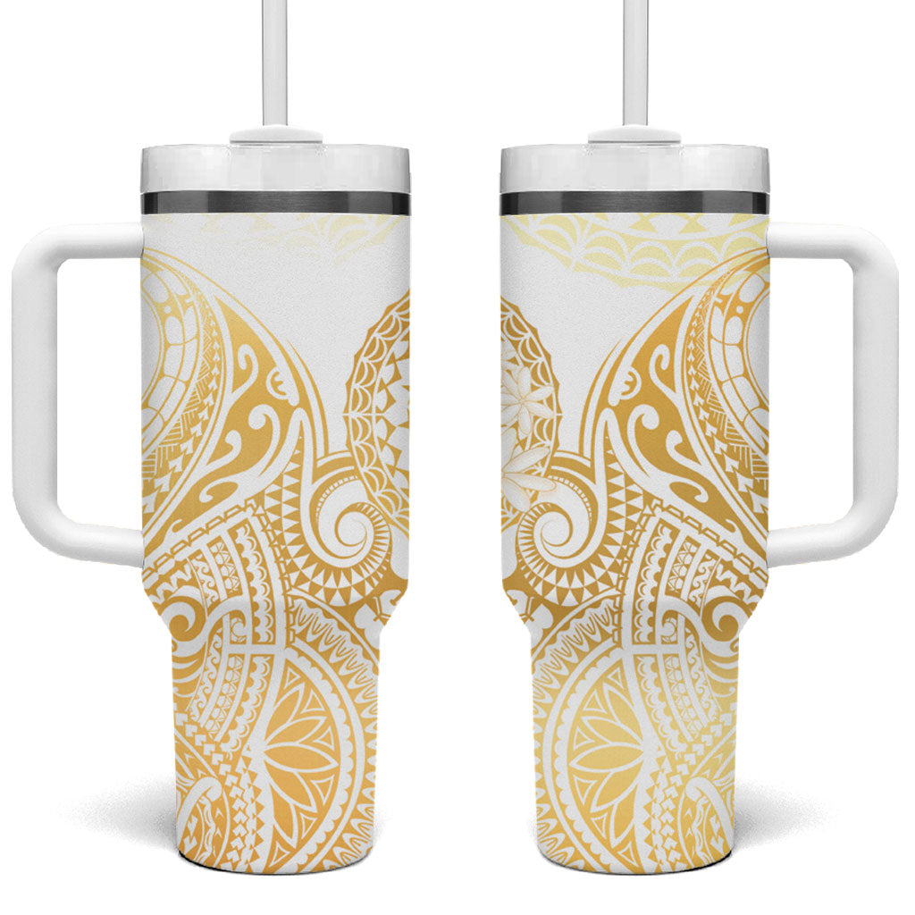 Cook Islands Gospel Day Tumbler With Handle Happy Nuku Day Tiare Maori Gold LT14 One Size: 40 oz Gold - Polynesian Pride
