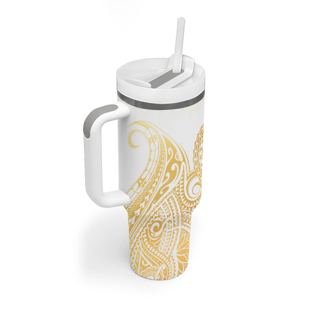 Cook Islands Gospel Day Tumbler With Handle Happy Nuku Day Tiare Maori Gold LT14 - Polynesian Pride
