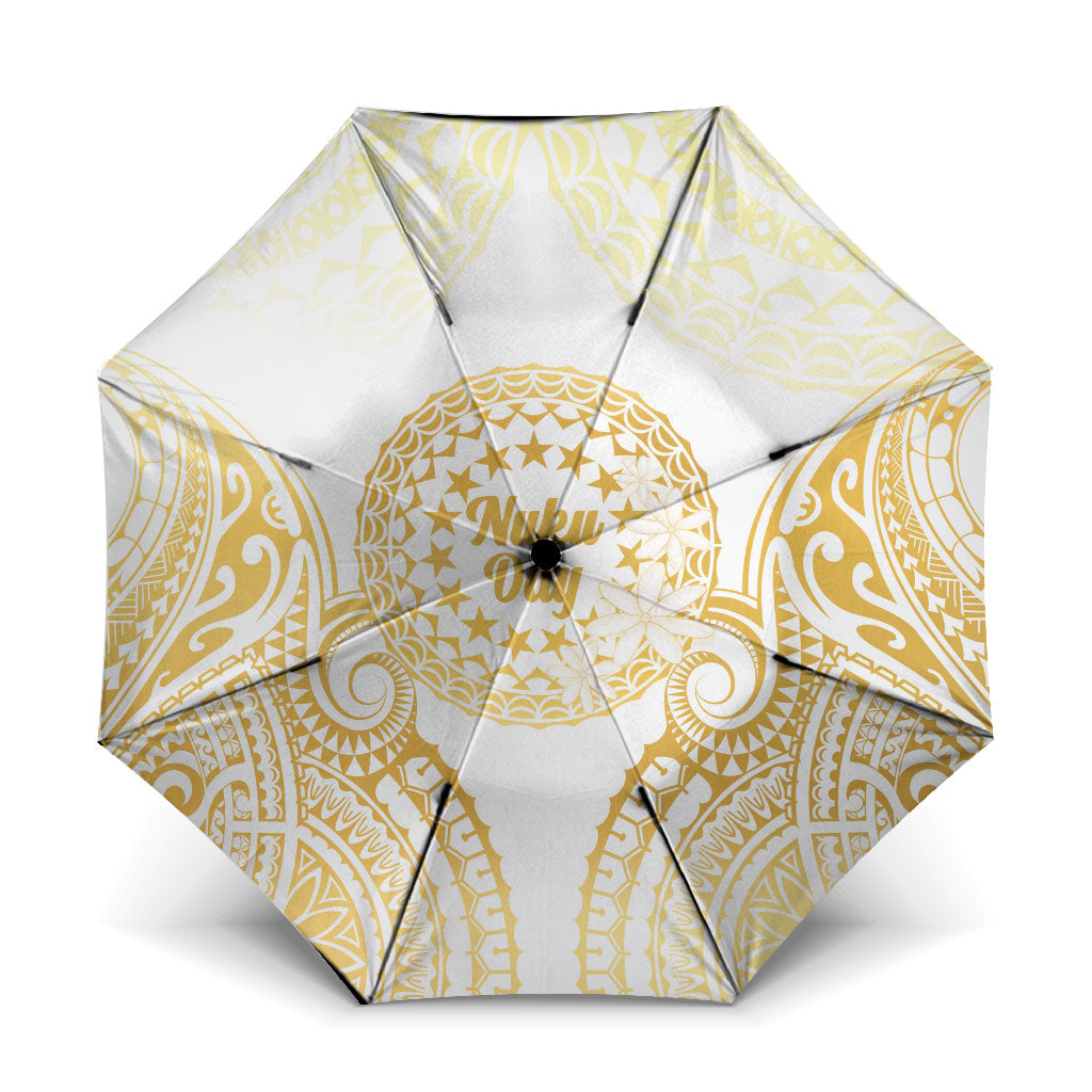 Cook Islands Gospel Day Umbrella Happy Nuku Day Tiare Maori Gold LT14 One Size Folded 11.42 inch Opened Diameter 37.4 inch Gold - Polynesian Pride