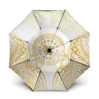 Cook Islands Gospel Day Umbrella Happy Nuku Day Tiare Maori Gold LT14 One Size Folded 11.42 inch Opened Diameter 37.4 inch Gold - Polynesian Pride