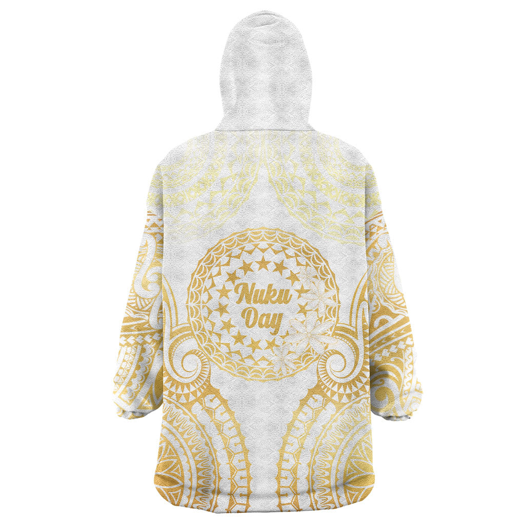 Cook Islands Gospel Day Wearable Blanket Hoodie Happy Nuku Day Tiare Maori Gold