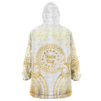 Cook Islands Gospel Day Wearable Blanket Hoodie Happy Nuku Day Tiare Maori Gold