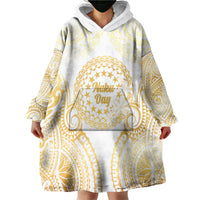 Cook Islands Gospel Day Wearable Blanket Hoodie Happy Nuku Day Tiare Maori Gold