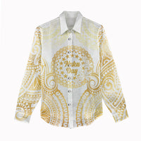Cook Islands Gospel Day Women Casual Shirt Happy Nuku Day Tiare Maori Gold LT14 - Polynesian Pride