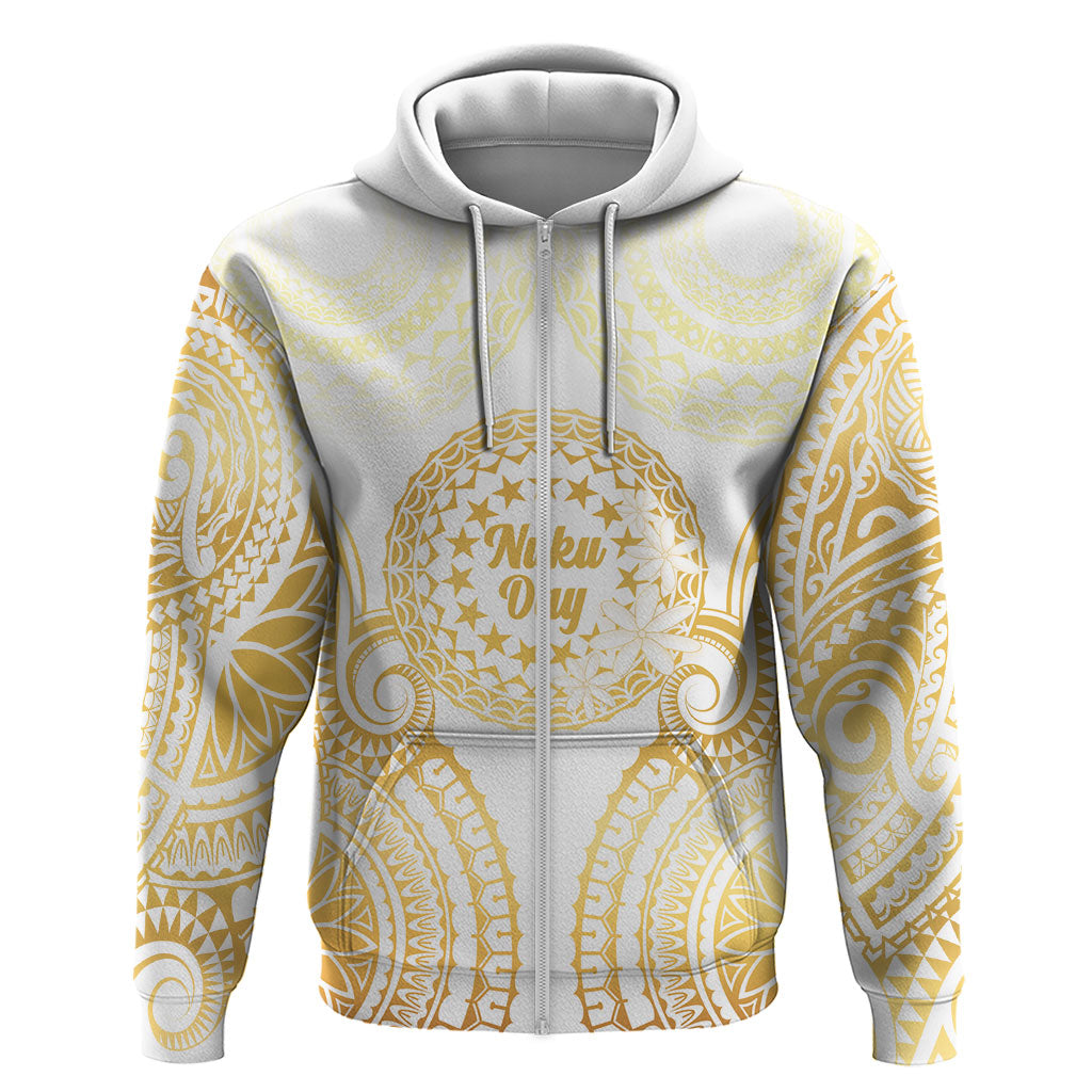 Cook Islands Gospel Day Zip Hoodie Happy Nuku Day Tiare Maori Gold LT14 Zip Hoodie Gold - Polynesian Pride