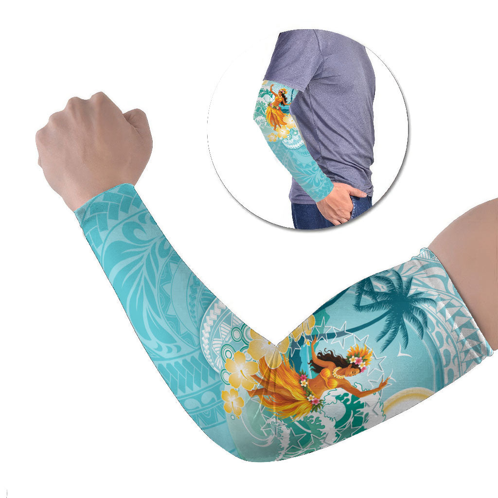 Ura Cook Islands Arm Sleeves Kuki 'Airani Traditional Dance Tropical Vibes LT14 Set of 2 Cyan - Polynesian Pride