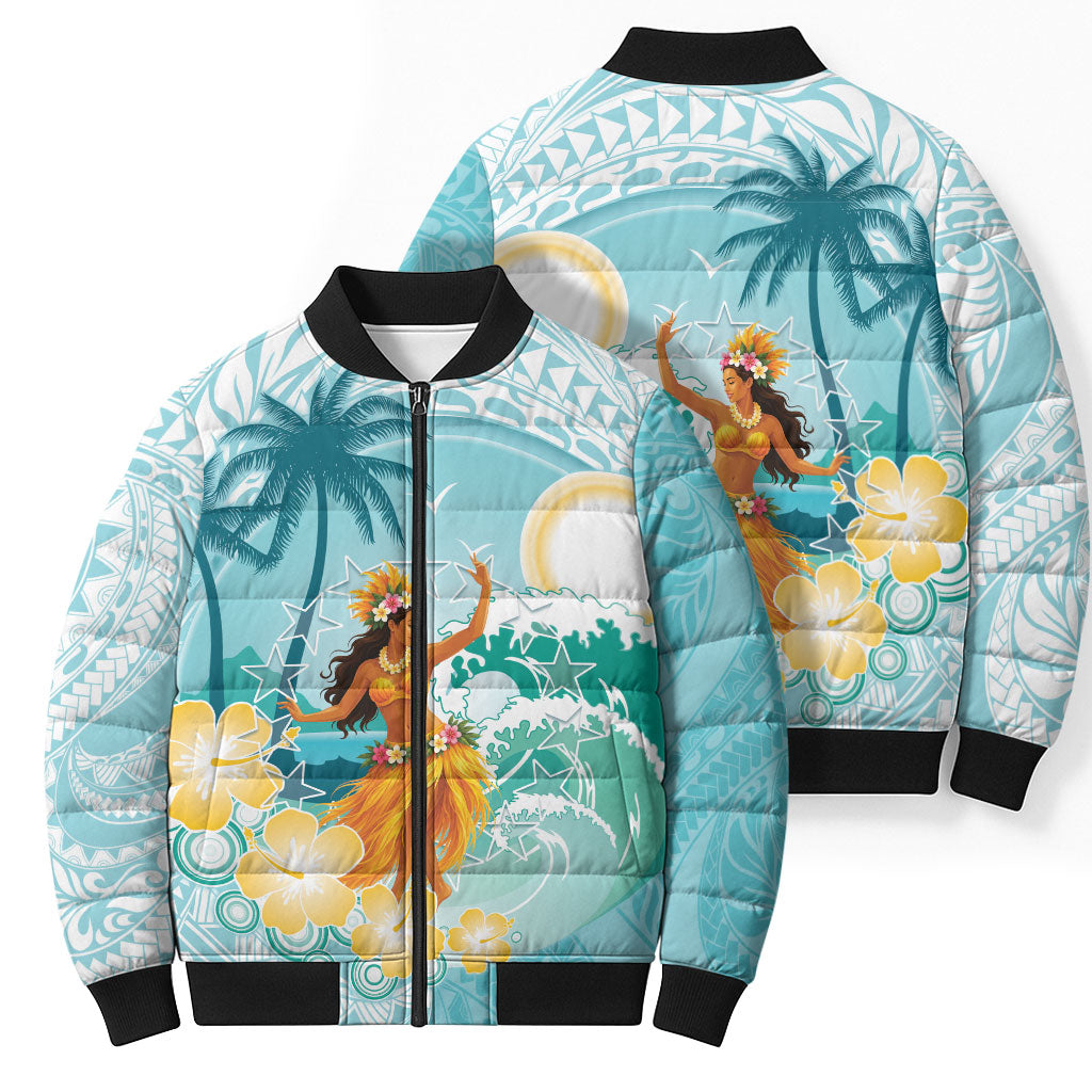 Ura Cook Islands Bomber Puffer Jacket Kuki 'Airani Traditional Dance Tropical Vibes LT14 - Polynesian Pride