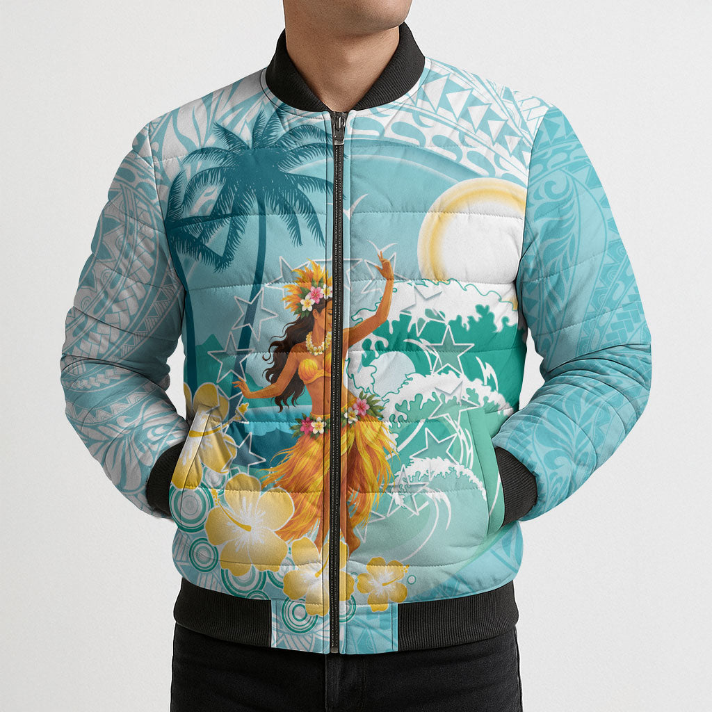 Ura Cook Islands Bomber Puffer Jacket Kuki 'Airani Traditional Dance Tropical Vibes LT14 - Polynesian Pride