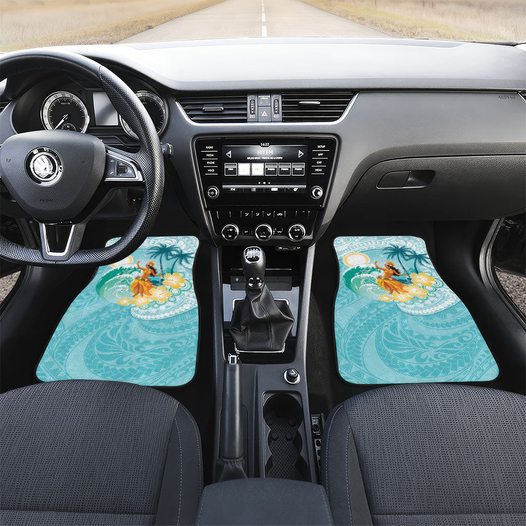 Ura Cook Islands Car Mats Kuki 'Airani Traditional Dance Tropical Vibes LT14 Set 2pcs - Front Cyan - Polynesian Pride
