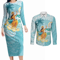 Ura Cook Islands Couples Matching Long Sleeve Bodycon Dress and Long Sleeve Button Shirt Kuki 'Airani Traditional Dance Tropical Vibes