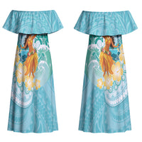 Ura Cook Islands Couples Matching Off Shoulder Maxi Dress and Long Sleeve Button Shirt Kuki 'Airani Traditional Dance Tropical Vibes LT14 - Polynesian Pride